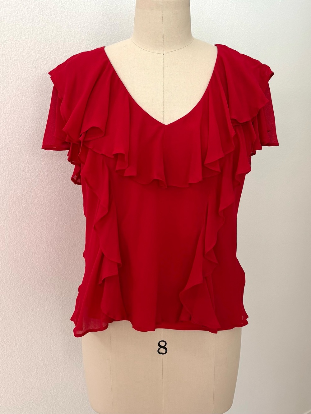 J.Crew Radiant Ruby Ruffle V-Neck Blouse Top NWT Chiffon Feminine Size L